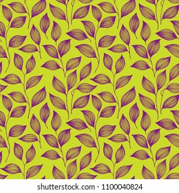 Wrapping tea leaves pattern seamless vector illustration. Trendy tea plant bush leaves floral fabric ornament. Herbal sketchy seamless background pattern with nature elements.