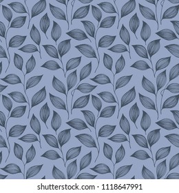 Wrapping tea leaves pattern seamless vector illustration. Cute tea plant bush leaves floral fabric ornament. Herbal sketchy repeating background pattern with nature elements.