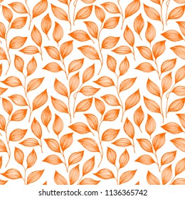 Wrapping tea leaves pattern seamless vector illustration. Summer tea plant bush leaves floral fabric ornament. Herbal sketchy seamless background pattern with nature elements.