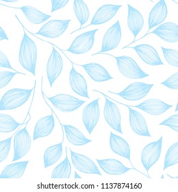 Wrapping tea leaves pattern seamless vector illustration. Minimal tea plant bush leaves floral textile ornament. Herbal sketchy repeating background pattern with nature elements.