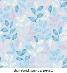 Wrapping tea leaves pattern seamless vector. Minimal tea plant bush leaves floral fabric design. Herbal sketchy seamless background pattern with nature elements. Simple summer foliage wallpaper.