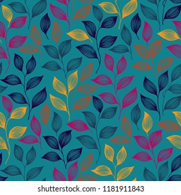 Wrapping tea leaves pattern seamless vector. Minimal tea plant bush leaves floral fabric ornament. Herbal sketchy seamless background pattern with nature elements. Doodle summer foliage wallpaper.