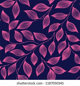 Wrapping tea leaves pattern seamless vector illustration. Decorative tea plant bush pink leaves floral fabric ornament print. Herbal sketchy floral seamless pattern background.