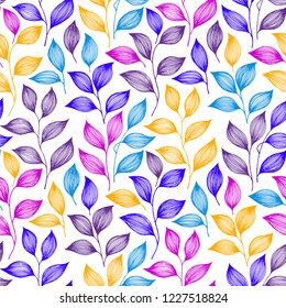 Wrapping tea leaves pattern seamless vector. Minimal tea plant bush leaves floral textile design. Herbal sketchy seamless background pattern with nature elements. Doodle summer foliage wallpaper.