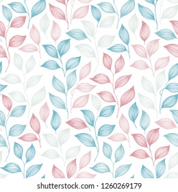 Wrapping tea leaves pattern seamless vector. Minimal tea plant bush leaves floral textile print. Herbal sketchy seamless background pattern with nature elements. Flat summer foliage wallpaper.