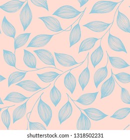 Wrapping tea leaves pattern seamless vector illustration. Decorative tea plant bush blue leaves floral fabric ornament print. Herbal sketchy repeating background pattern with nature elements.