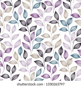 Wrapping tea leaves pattern seamless vector. Minimal tea plant bush leaves floral textile ornament. Herbal sketchy seamless background pattern with nature elements. Cute summer foliage wallpaper.