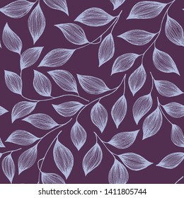 Wrapping tea leaves pattern seamless vector illustration. Trendy tea plant bush blue leaves floral fabric ornament. Herbal sketchy repeating background pattern with nature elements.