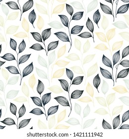Wrapping tea leaves pattern seamless vector. Minimal tea plant bush leaves floral fabric print. Herbal sketchy seamless background pattern with nature elements. Awesome summer foliage wallpaper.