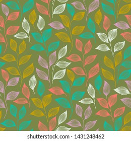 Wrapping tea leaves pattern seamless vector. Minimal tea plant bush leaves floral fabric print. Herbal sketchy seamless background pattern with nature elements. Delicate summer foliage wallpaper.