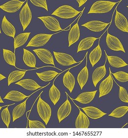 Wrapping tea leaves pattern seamless vector illustration. Trendy tea plant bush green leaves floral fabric ornament print. Herbal sketchy floral seamless pattern background with nature elements.