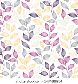 Wrapping tea leaves pattern seamless vector. Minimal tea plant bush leaves floral fabric design. Herbal sketchy seamless background pattern with nature elements. Colored summer foliage wallpaper.
