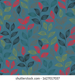 Wrapping tea leaves pattern seamless vector. Minimal tea plant bush leaves floral fabric design. Herbal sketchy seamless background pattern with nature elements. Organic summer foliage wallpaper.