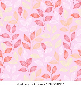 Wrapping tea leaves pattern seamless vector. Minimal tea plant bush leaves floral textile design. Herbal sketchy seamless background pattern with nature elements. Colored summer foliage wallpaper.