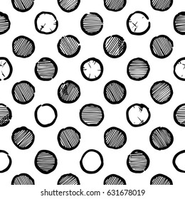 Wrapping. Vintage black and white polka dots. Seamless vector pattern in ink hand drawn style.