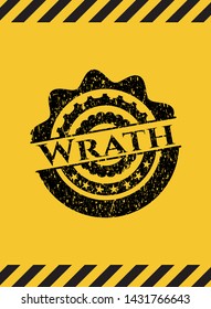 Wrath black grunge emblem, yellow warning sign. Vector Illustration. Detailed.