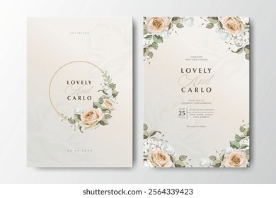 wrath floral wedding invitation card with beautiful creamy floral background