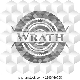 Wrath grey badge with geometric cube white background