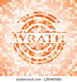 Wrath orange tile background illustration. Square geometric mosaic seamless pattern with emblem inside.