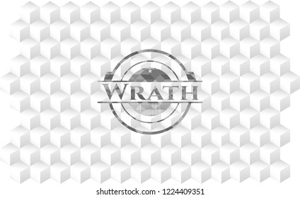Wrath retro style grey emblem with geometric cube white background
