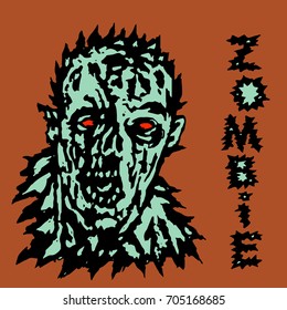 Wrath of the zombie. Vector illustration. Scary monster face.