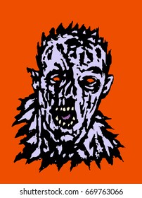 Wrath of the zombie. Vector illustration. States of mind. Genre of horror. Scary monster face.
