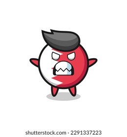 wrathful expression of the bahrain flag badge mascot character , cute style design for t shirt, sticker, logo element