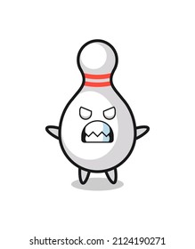 wrathful expression of the bowling pin mascot character , cute style design for t shirt, sticker, logo element