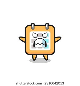 expresión furiosa del personaje de la mascota del calendario , diseño de estilo lindo para camiseta, pegatina, elemento logo