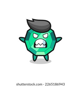 expresión furiosa del personaje de la mascota de piedra de esmeralda, diseño de estilo lindo para camiseta, pegatina, elemento logo