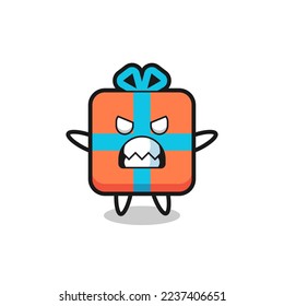 wrathful expression of the gift box mascot character , cute style design for t shirt, sticker, logo element