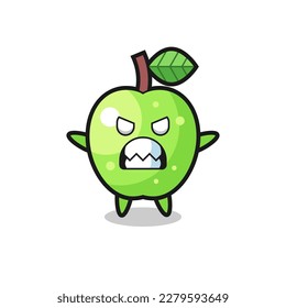 wrathful expression of the green apple mascot character , cute style design for t shirt, sticker, logo element