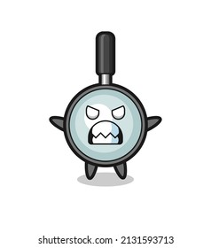 wrathful expression of the magnifying glass mascot character , cute style design for t shirt, sticker, logo element
