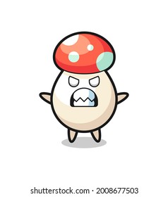 wrathful expression of the mushroom mascot character , cute style design for t shirt, sticker, logo element