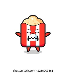 wrathful expression of the popcorn mascot character , cute style design for t shirt, sticker, logo element