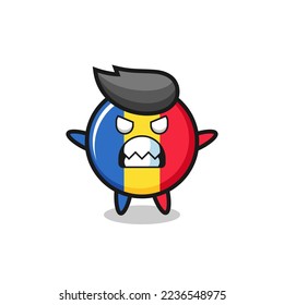 wrathful expression of the romania flag badge mascot character , cute style design for t shirt, sticker, logo element