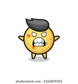 wrathful expression of the round cheese mascot character , cute style design for t shirt, sticker, logo element