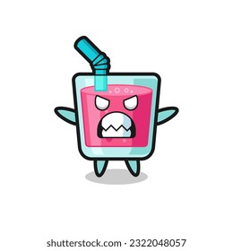 wrathful expression of the strawberry juice mascot character , cute style design for t shirt, sticker, logo element