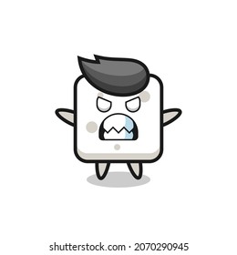 expresión furiosa del personaje de la mascota del cubo de azúcar , diseño de estilo lindo para camiseta, pegatina, elemento logotipo