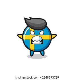 wrathful expression of the sweden flag badge mascot character , cute style design for t shirt, sticker, logo element