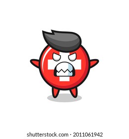 wrathful expression of the switzerland flag badge mascot character , cute style design for t shirt, sticker, logo element