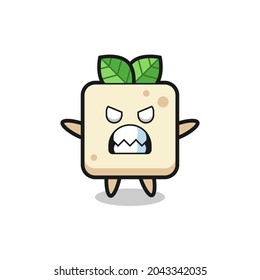 wrathful expression of the tofu mascot character , cute style design for t shirt, sticker, logo element