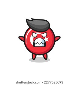 expresión furiosa del personaje de la mascota de la bandera turca, diseño de estilo lindo para camiseta, pegatina, elemento logo