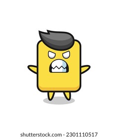 wrathful expression of the yellow card mascot character , cute style design for t shirt, sticker, logo element