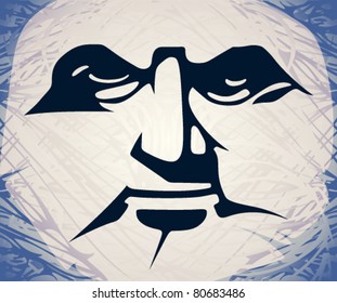Wrathful man face vector illustration.