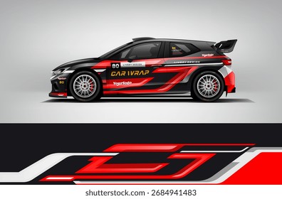 WRC Rallye Auto Wrap - Red Black Racing Stripe Moderne Livery Vektor EPS