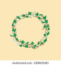 Wreas with branch and flowers on a light yellow background