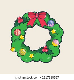 a wreat chritmas doodle hand drawing vector illustration. Happy new year winter holiday.