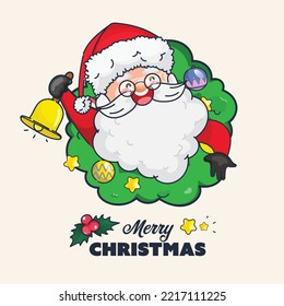 a wreat chritmas doodle hand drawing with santa claus vector illustration. Happy new year winter holiday.