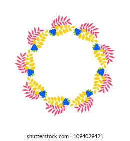 Wreath of autumn berries of yellow and red leaves vector
